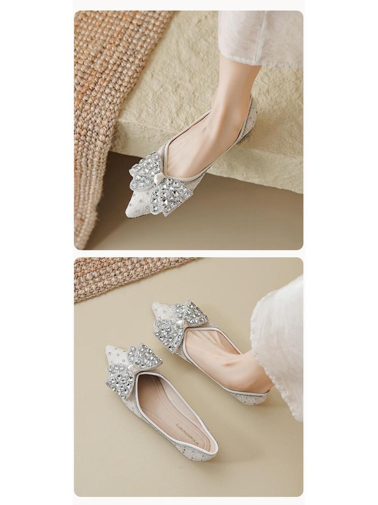 Weiwei Girl 5933-8 Rhinestone Pointed Toe Flats Low-Cut Slip-On Moccasins 2023