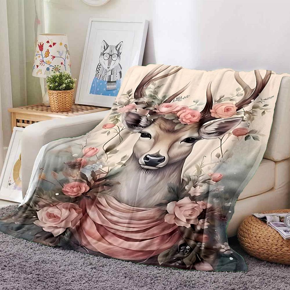 1pc Deer Name Blanket Lightweight Flannel Throw for Sofa Bed Travel Camping Livingroom Office Couch Chair