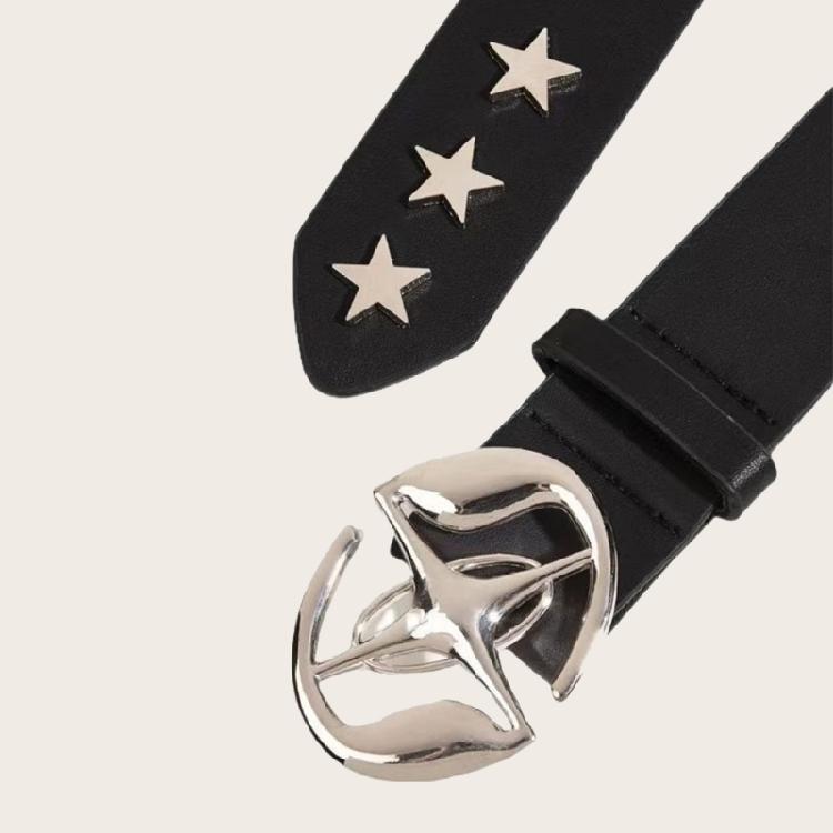 Vintage PU Belt for Women Star Buckle Belt 2000s Waistband Aesthetic Waist Belt for Teens Girl Jeans Shorts Dress Belt