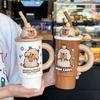 Caoybara – udendørs iskaffekop, isoleret vandflaske i rustfrit stål, vakuumkolbe med håndtag og sugerør, sødt tegneseriedesign