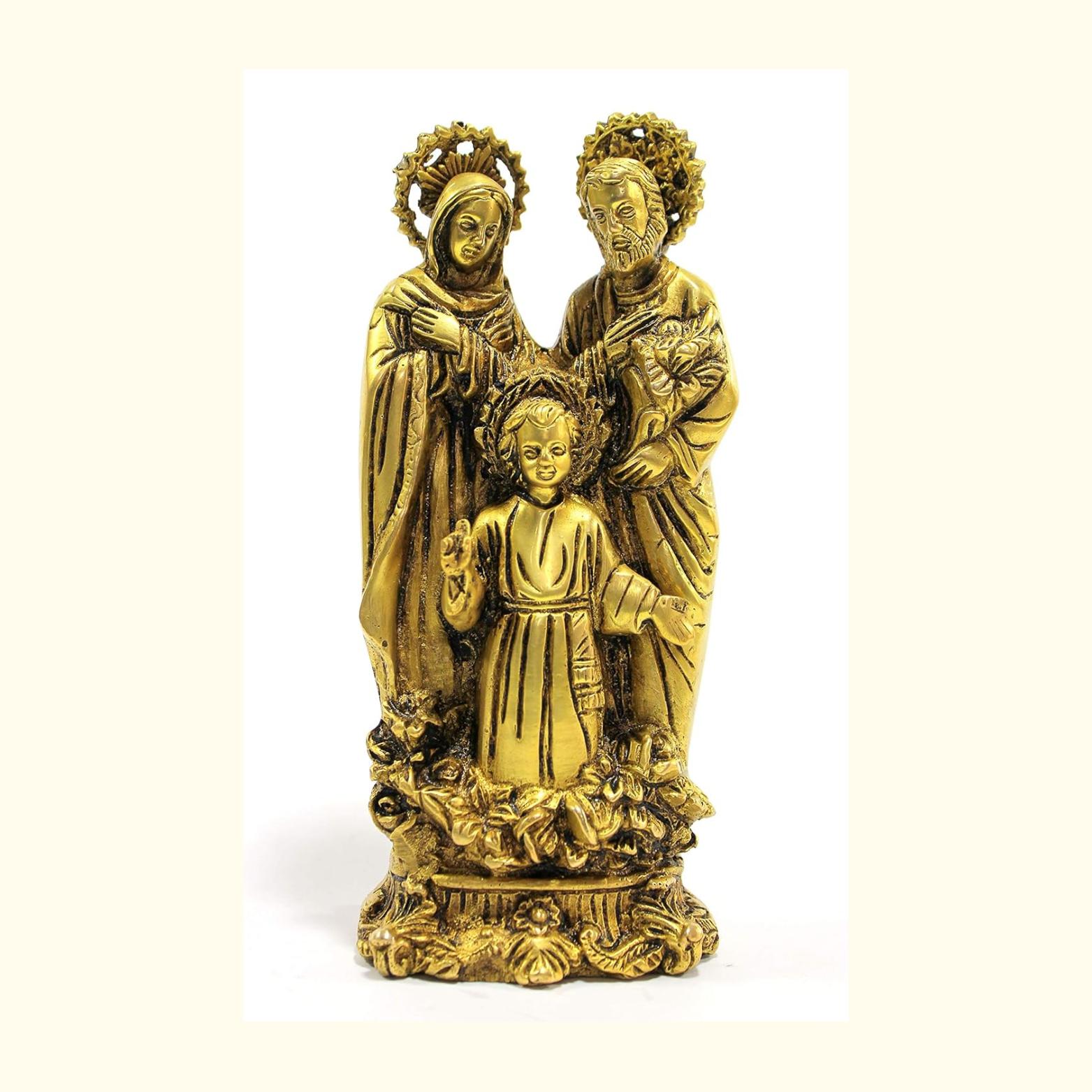 Pure Brass Holy Family Of Mother Mary, Joseph, Jesus Christ Idol, Golden