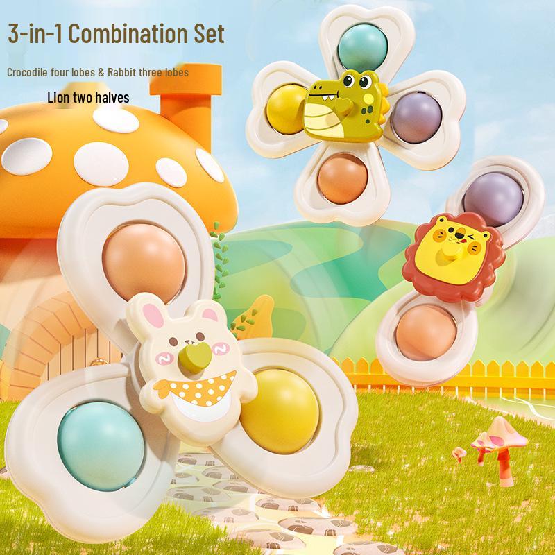 Best-Selling Cartoon Car Suction Cup Toy: 3-in-1 Toddler Dining Table Spinner & Rattle