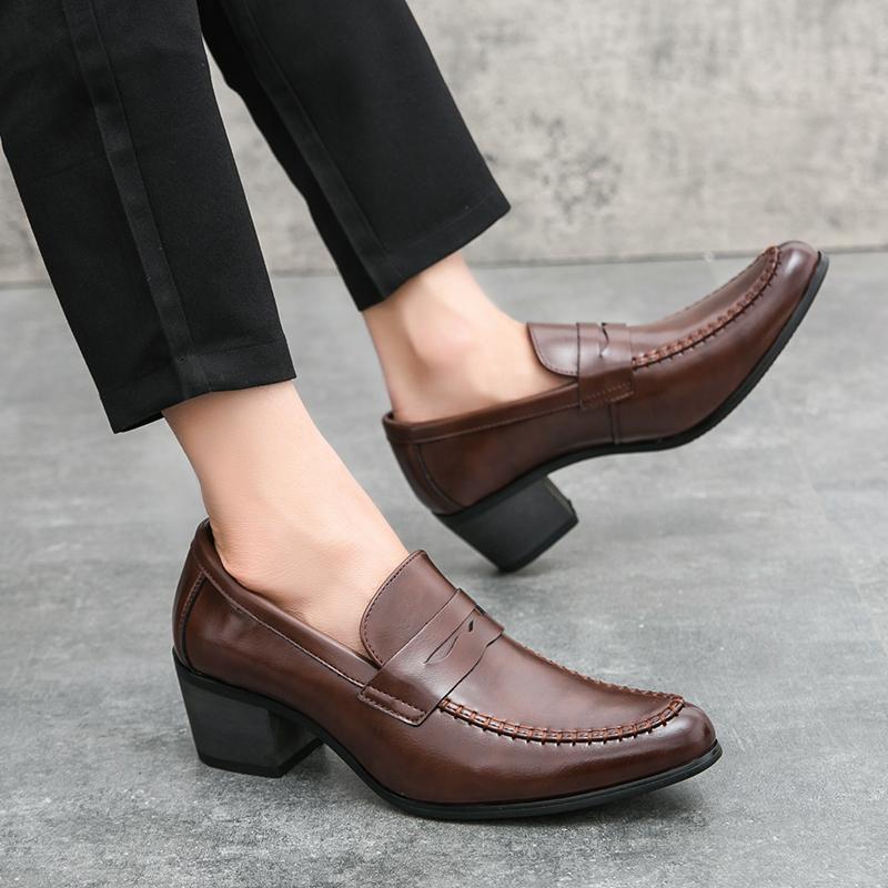 Casual Leather Men's Business Footwear Slip On Office Male Formal Shoes Wedding Party Men Dress Shoes New High Heels Moccasins