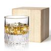 Crystal Rock Glass, Whiskey Glass, Hand-Engraved, 260ml, Thick Base Design, Wooden Box, Gift Set