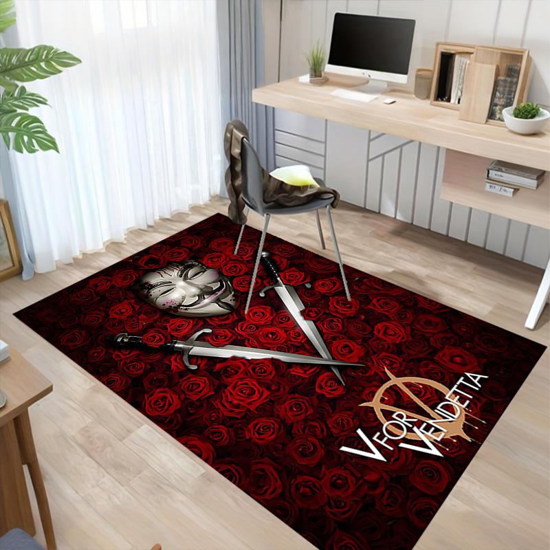 V Vendetta Mask Carpet For Playroom Bedroom Living Room Sofa Home Decorkids Game Area Rug Nonslip Floor Mat