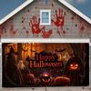 2D flat banner 1PC Halloween garage mystic witch ghost and pumpkin design with "Happy Halloween" text outdoor decorations