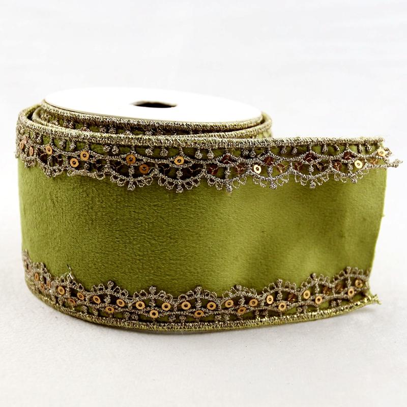 Customized Wired Christmas Velvet Ribbon With Exquisite Gold Edge Metallic Velvet Ribbon for Decoration