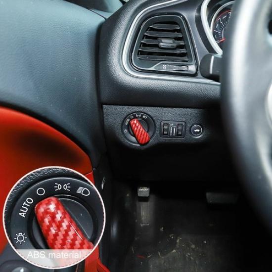 Headlight Switch Control Decor Cover Trim for Dodge Challenger 2015+ Red Carbon