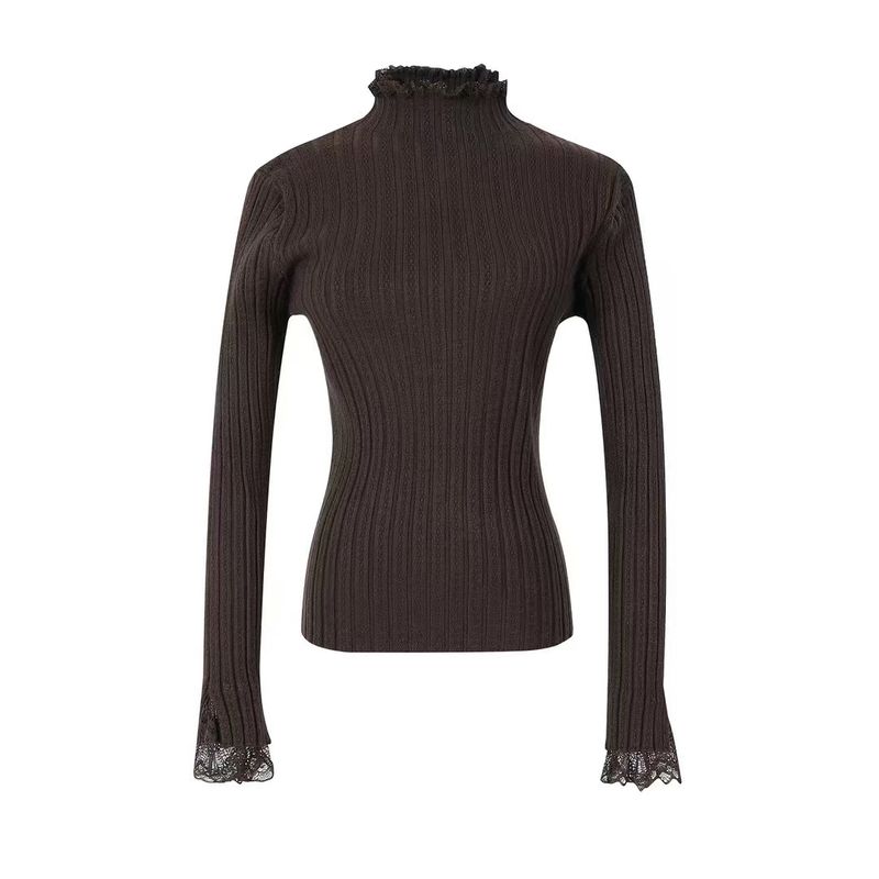 

Classic Style Half Turtleneck Lace Sweater Top Lace Brown XL(Suggested 57.50 kg-62.50 kg)