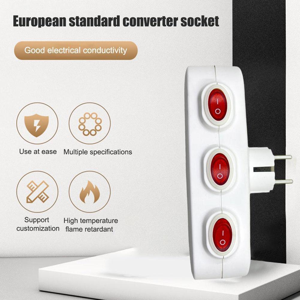 EU Plug Extension Socket 1 To 3 Way AC Outlets With ON/OFF Switch European Standard Conversion Power Extension Socket Adapter