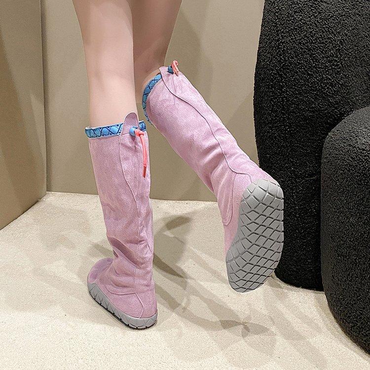 Giant Beauty~ Purple Boots Women's Boots Pleated Pile Boots Tall Knight Boots Retro Trendy Versatile Boots Women's Winter