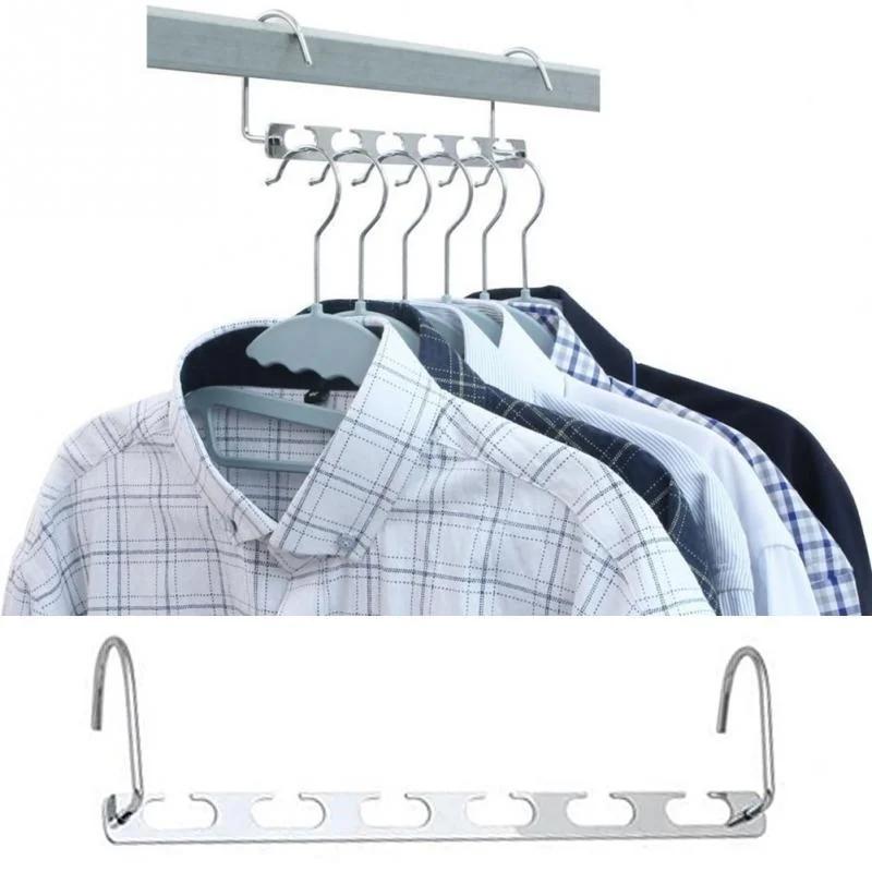 1pc 37cm Multifunctional Space Saving Metal Hangers with Magic Hook 6 Hole Clothing Wardrobe Organize Hanger Holder