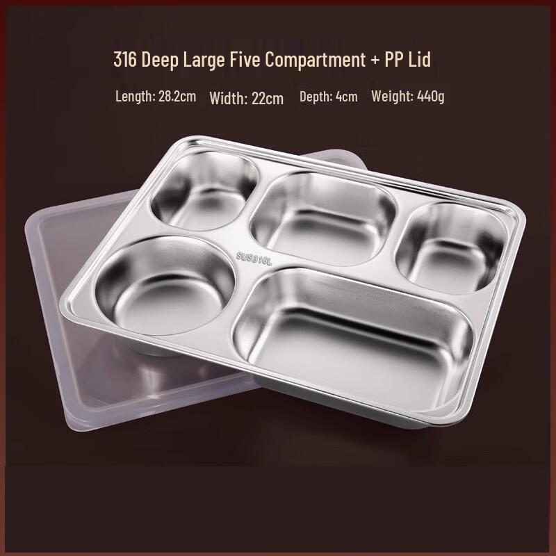 AVADEN 316 Stainless Steel Divided Meal Tray with Lids