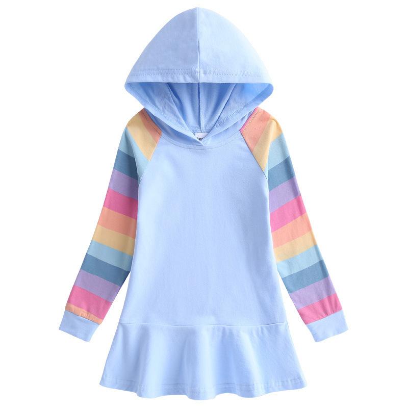 Spring Autumn Lotus Leaf Edge Cartoon Rainbow Girls' Dress Cotton Children's Long Sleeve Hoodie Hundred Fold Princess Dress