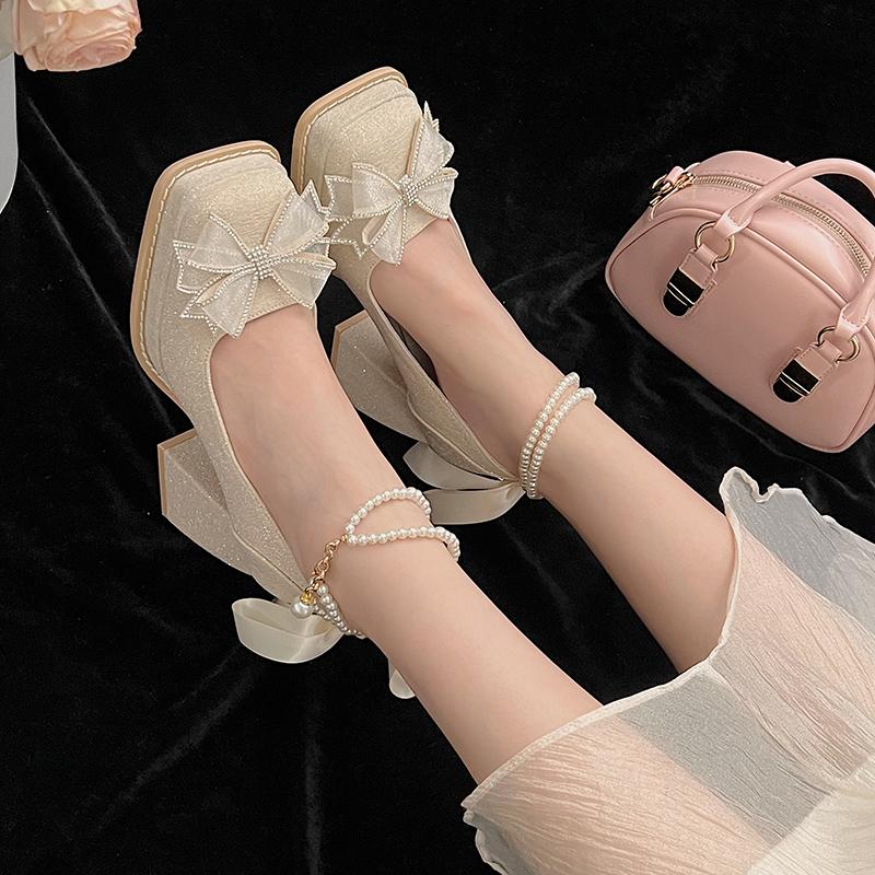 Fashion Champagne Ladies Platform High Heels 2024 Summer New Luxurious Rhinestones Wedding Bridal Shoes Sweet Beaded Women's Pumps