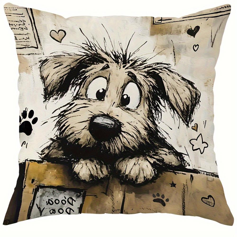 1/4pcs Cute Dog Illustrations Printed Pillowcases Sofa Cushion Cover Home Bedroom Room Decoration