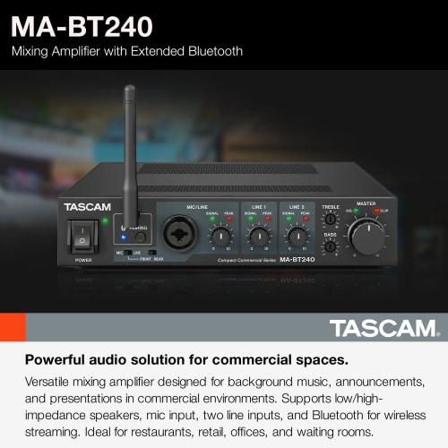 TASCAM MA-BT240 Mixing Amplifier with Microphone Input and Bluetooth, Supports High and Low Impedance