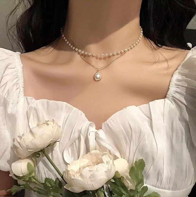

Fashion Bow Love Cross Imitation Pearl Pendant Necklace for Women Romantic Sweet Lolita Clavicle Chain Harajuku Jewelry Hot Sale