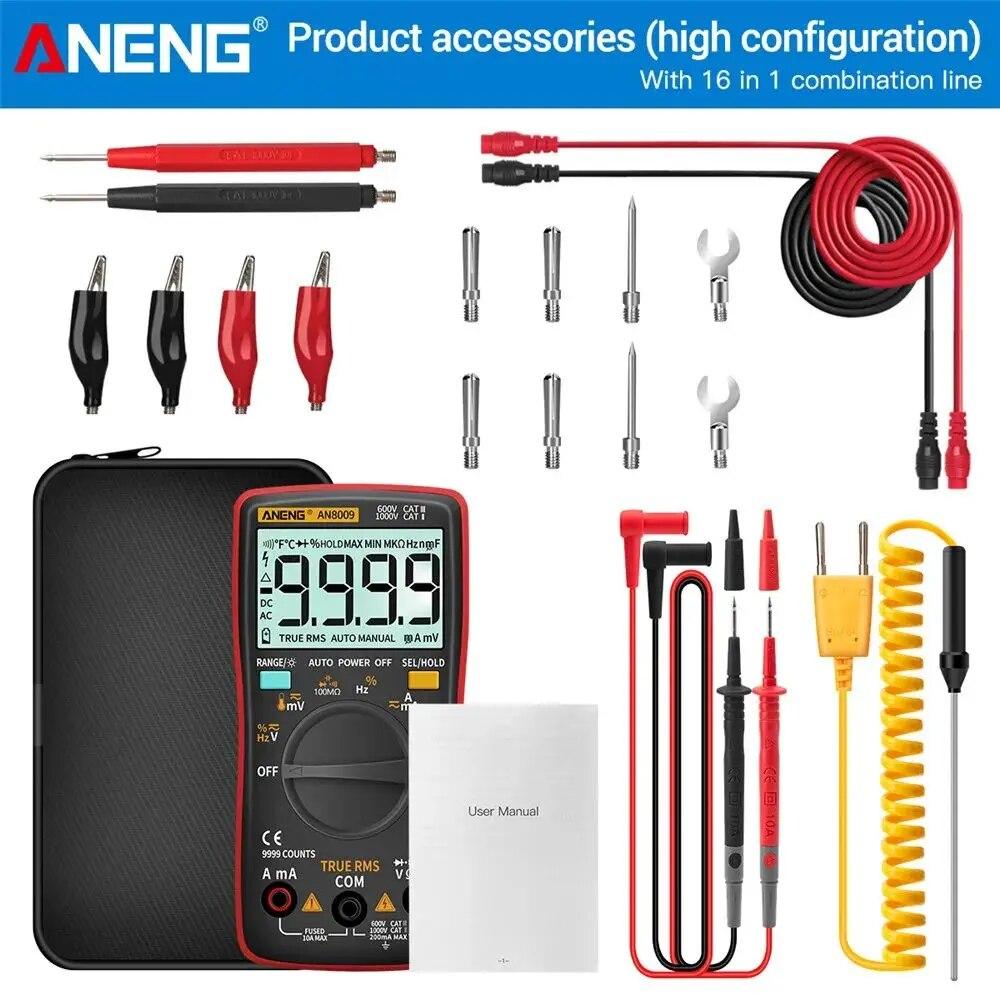 Mini Digital Multimeter ANENG AN8009 True RMS Transistor Tester Auto-Range Automotive Capacitor Tester Temp Diode Tool
