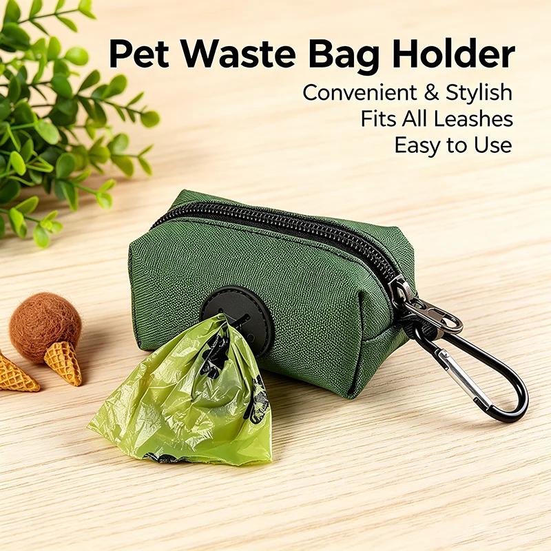 Canvas Dog Poop Bag Holder, Outdoor Pet Waste Bag Dispenser with Carabiner Clip, Animal Waste Collection Pouch