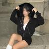 Y2K autumn and winter black zipper hooded sweatshirt