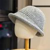 Solid color simple hat women's autumn new knitted bucket hat big head circumference curling edge shows small face versatile basin hat