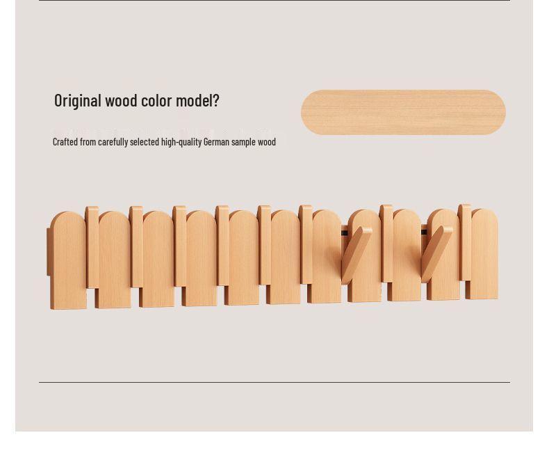 Piano Key Solid Wood Wall-Mounted No-Drill Coat and Hat Rack