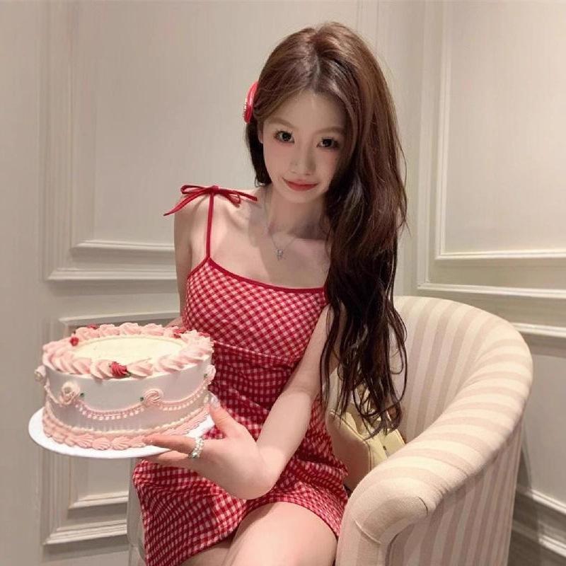 Fresh College Sweet Spice Girl Contrast Color Plaid Suspender Skirt Women's Clothing Early Spring Age Reduction Slim A-shaped Skirt Dress Short Skirt