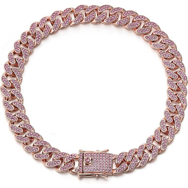 

Розовый бриллиант Инкрустированный бриллиантами Собачий ошейник Собачье ожерелье Хип-хоп стиль Инкрустированный бриллиантами Европейский и американский 8inch（20cm）