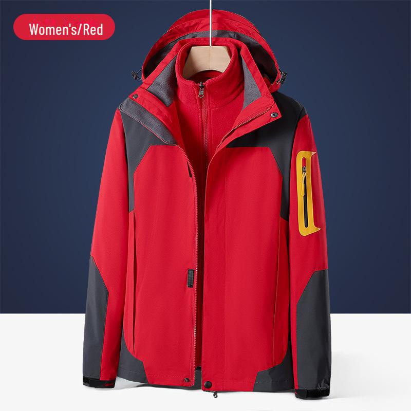 "Unisex 3-in-1 Outdoor Jackets: Detachable Liner, Windproof, Waterproof, for Men & Women"