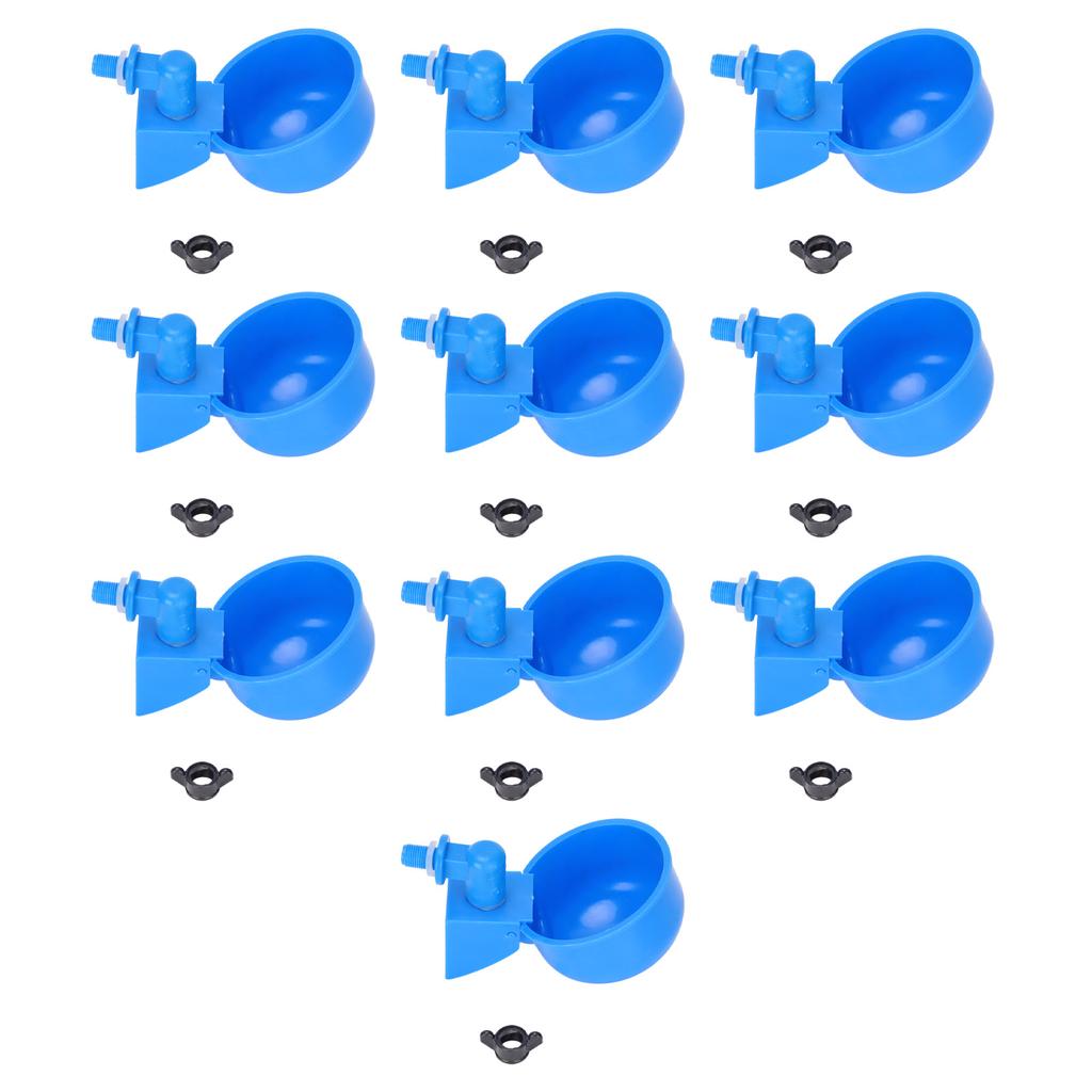 10pcs Automatic Poultry Waterer Chicken Watering Cups with Nuts for Ducks Geese Pigeons Quails Blue