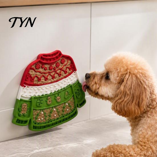 Easy Clean Pet Mat Christmas Dog Lick with Powerful Suction Cups, Silicone Slow Feeder for Boredom Breaker Pets, Non-Slip Festive Puppy Feeding