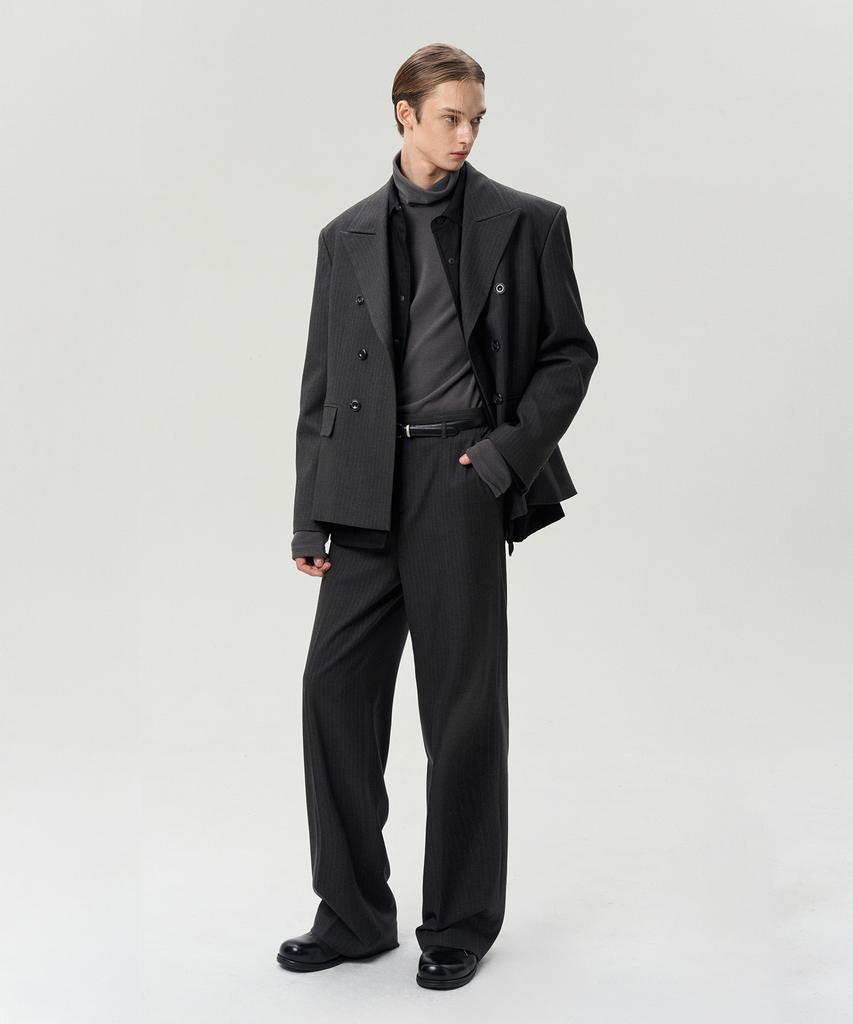Rerhee Men Stripped Double Breasted Jacket