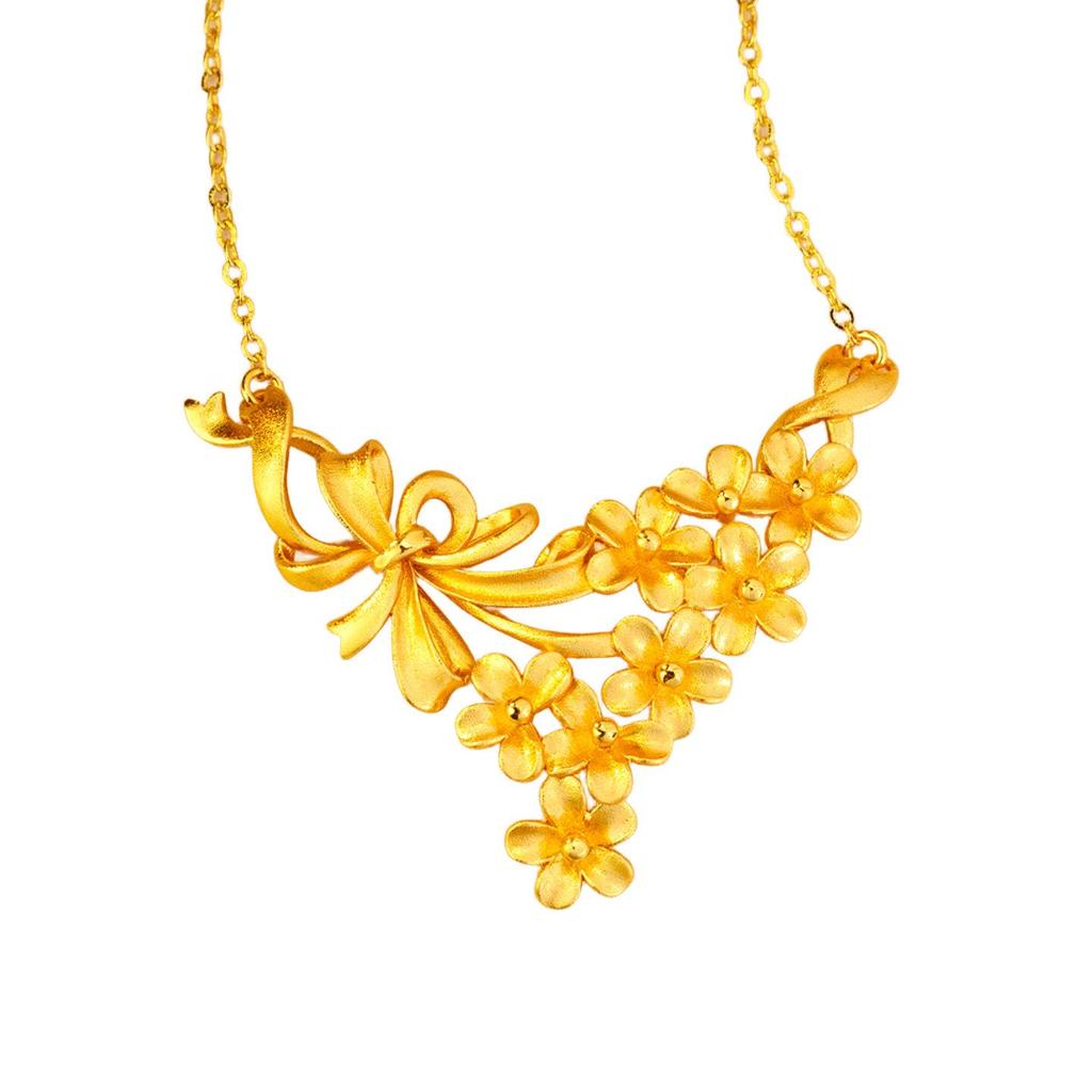 Gold Floral Cluster Bow Necklace for Women: Elegant Light Luxury Clavicle Chain Wedding Jewelry