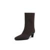 Krazing Pot Cow Suede Nubuck Autumn Winter Shoes Thick High Heels Big Size 43 Modern Boots Square Toe Keep Warm Slip on Mid-calf Boots