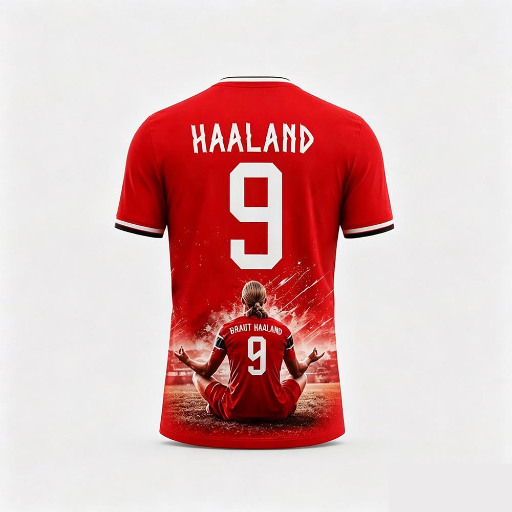 Haaland 9 Magliette Grafiche Rosse Calcio 2026 Nuova Estiva Maglia a Rete per Fan Fan di Calcio Uomo Donna Casual Manica Corta Sportiva Maglietta Y2K
