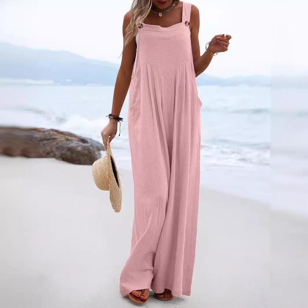 2024 Women's Ethnic Style Sleeveless Wide-Leg Button Jumpsuit