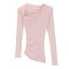 2026 Autumn Off-Shoulder Long-Sleeve Korean Style T-shirt for Women - Simple and Elegant