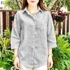 ZANZEA Women Casual Turn Down Collar Stripe Print Loose 3/4 Sleeve Blouse