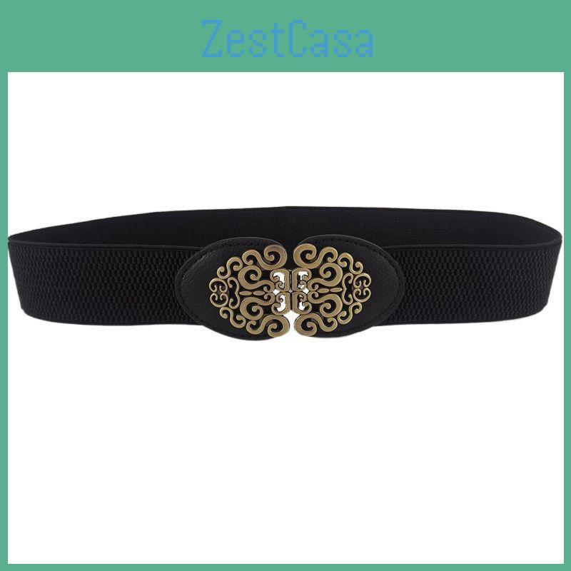 Retro Black Floral Waist Belt For Women Comfortable Elastic Styling Accessory For Outfits