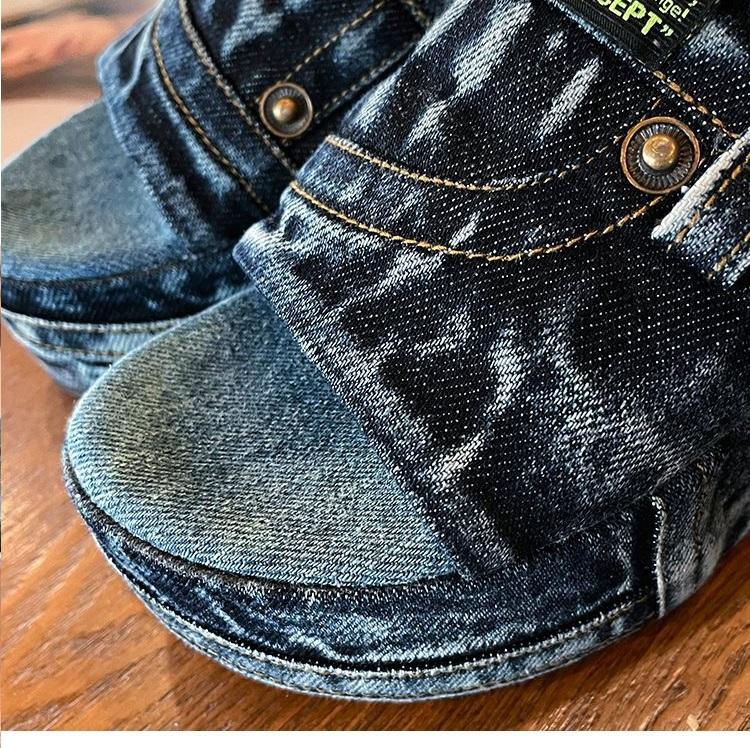 Vasket denim, Damesko med svampsåle, Vanntett plattform, Kule sandaler, Damesommerhøye hæler, Tøfler, Dame