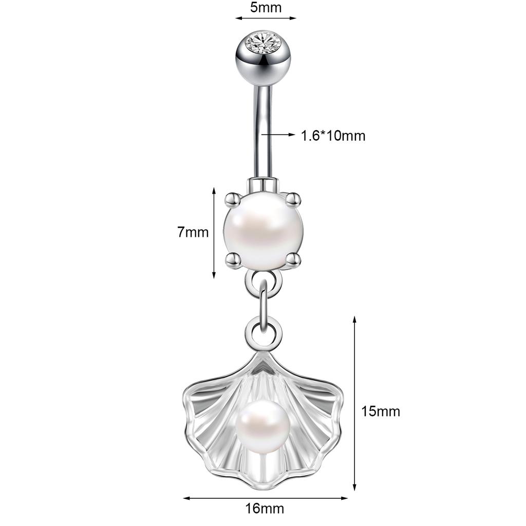 AOEDEJ 14G 1PC Shell Belly Piercing Ring Crystal Starfish Navel Ring Pearl Body Piercing Jewelry Summer Women Shell Belly Ring