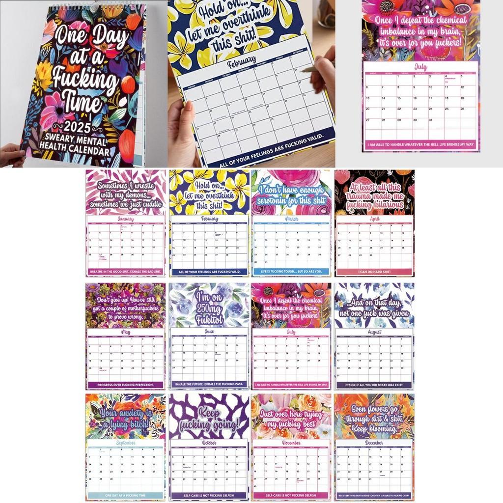 Zeitgenössischer 2025 Kalender für psychische Gesundheit Praktischer 12-Monats-Spiralwandkalender
