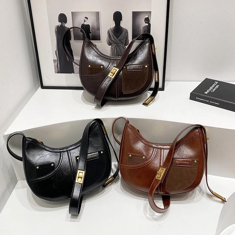 Solide PU Halbmond-Schultertaschen hochwertiges Gefühl von Luxus Designerstil Persönlichkeit heiß modisch feminin Umhängetaschen