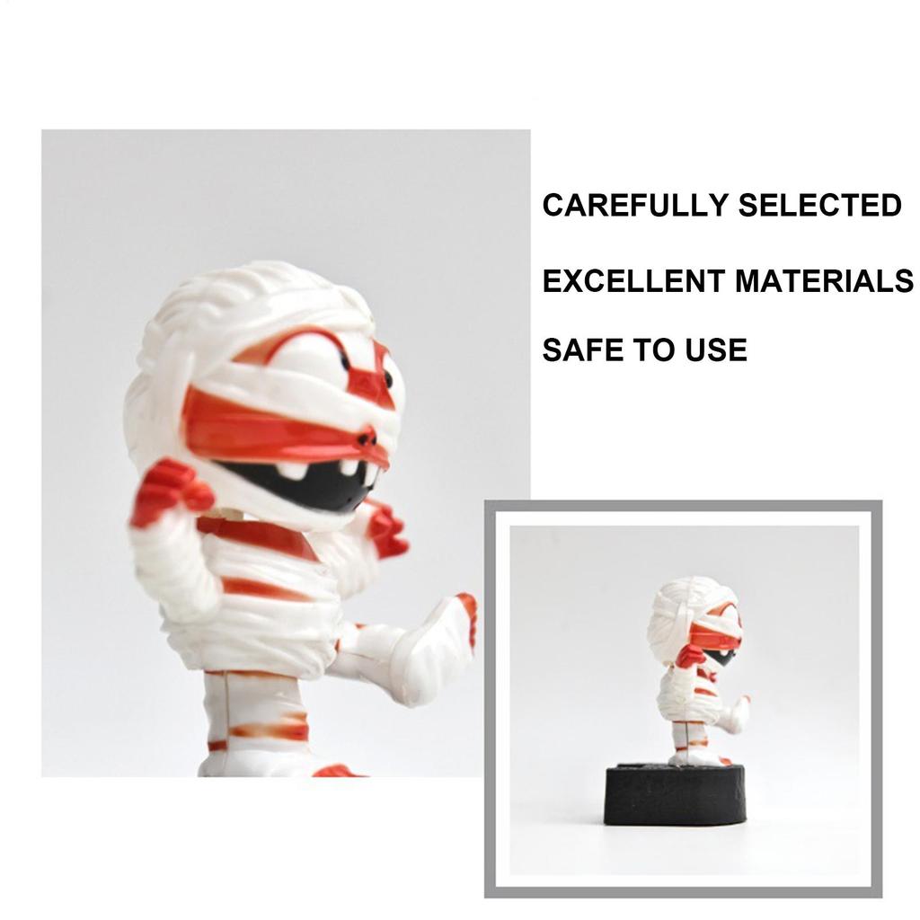 Solar Powered Dashboard Ornament Shaking Head Mummy Dashboard Figures Solar Powered Funny Small Figurine For Halloween Desktop