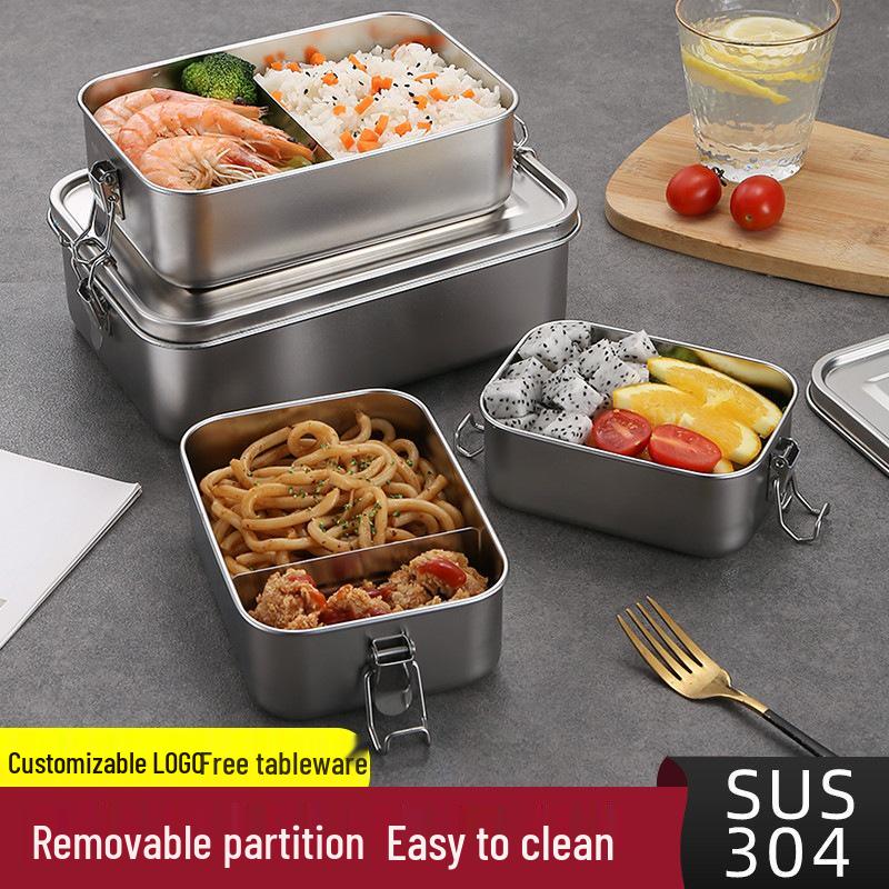304 Stainless Steel Compartmented Lunch Box for Adults - Food Grade, Rectangular Bento for Office or Canteen