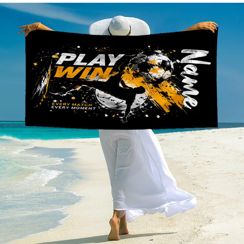 Custom Name Ultra-Soft Beach Towel with Soccer Theme,Ideal for Pool - Camping, Diving - Perfect Travel Essential, Vibrant Beach Towel.