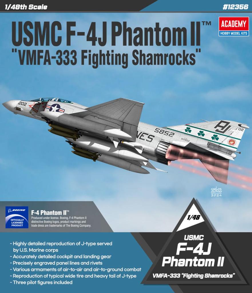 Academy Scale American Phantom II Shamrocks Plastic Model Kit 12356 1/48 F-4J VMFA-333 (Airplane)