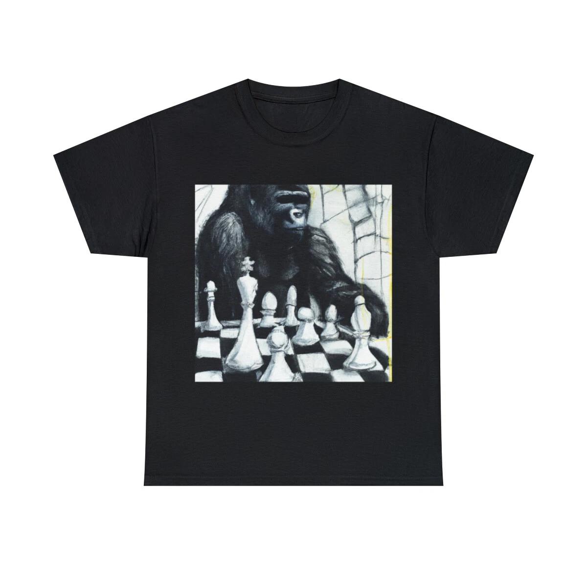 Chess T Shirt Unisex Adult Fine Art Tee Chess Board Vintage Style Gorilla Animal L
