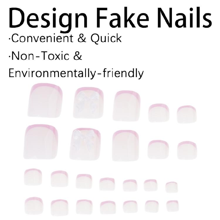 24x Bow False Toe Nails Full Cover False Toenails French Tip False Toenails